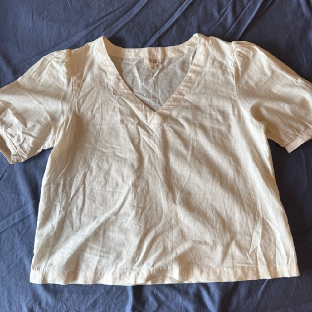 a.n.a Cream V-Neck Top Puffy Sleeve M Retro Vibe - Picture 1 of 4